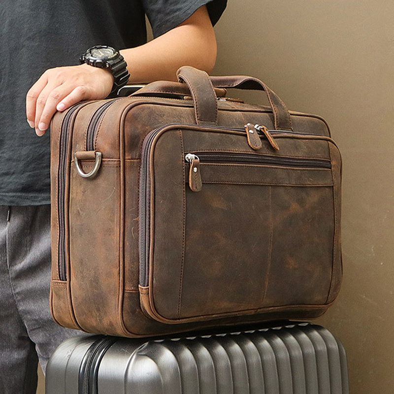 Laptop Accessories Must Have - High Quality Genuine Leather Men Briefcase