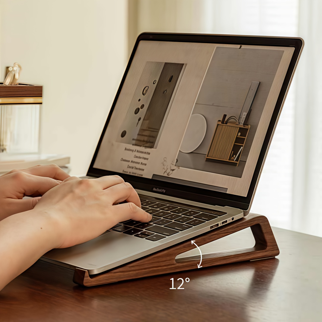 Laptop Accessories Must Have - Portable Foldable Wooden Laptop Stand-Ergonomic 12°