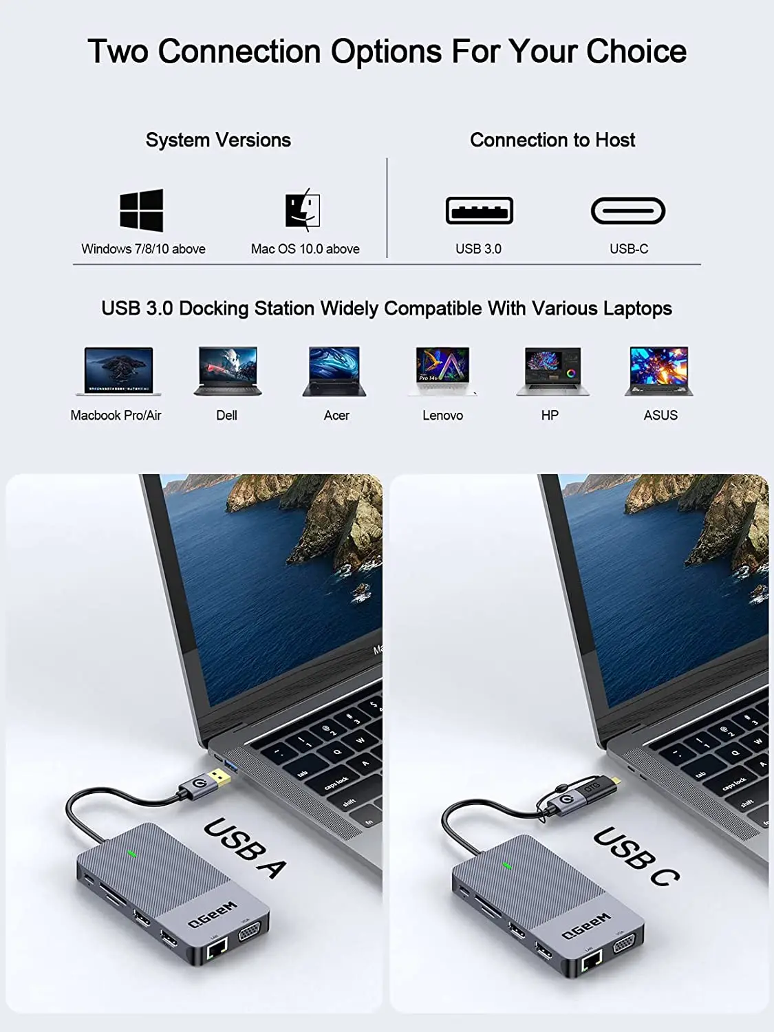QGeeM USB 3.0 Docking Station, - đánh giá và giá Laptop Accessories Hub